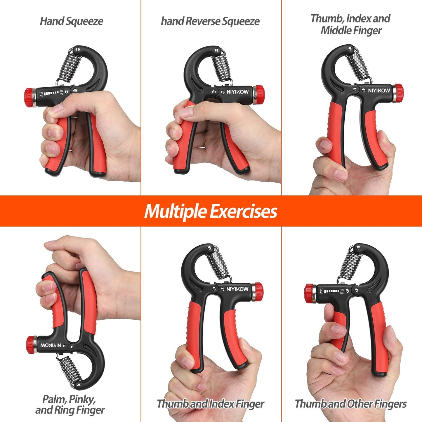 NIYIKOW Grip Strength Trainer, Hand Grip Strengthener, Adjustable Resistance 22-132Lbs (10-60kg), Forearm Strengthener, Perfect for Musicians Athletes