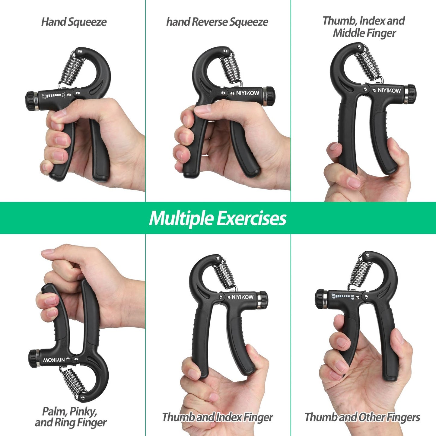 NIYIKOW Grip Strength Trainer, Hand Grip Strengthener, Adjustable Resistance 22-132Lbs (10-60kg), Forearm Strengthener, Perfect for Musicians Athletes