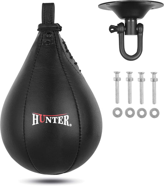 Hunter Leather Speed Bag with Hanging Swivel - Boxing Training Bag for Speed & Accuracy